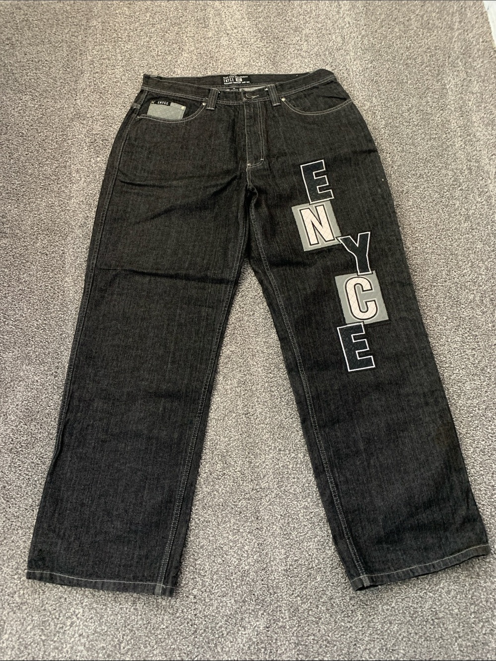 Enyce Black Straight-Leg Jeans with Vertical Logo